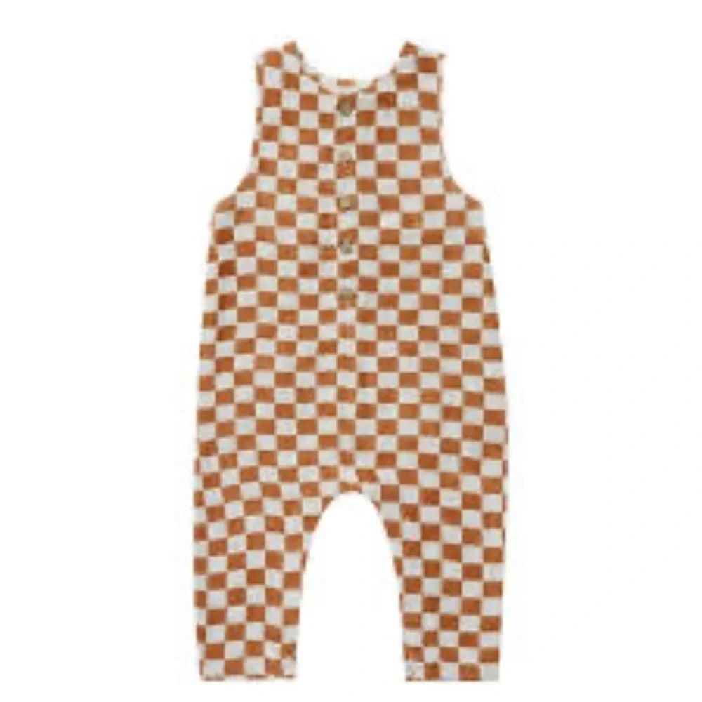 Rylee + Cru - Linen Jumpsuit - Camel Checkered Toddler Jumpsuit